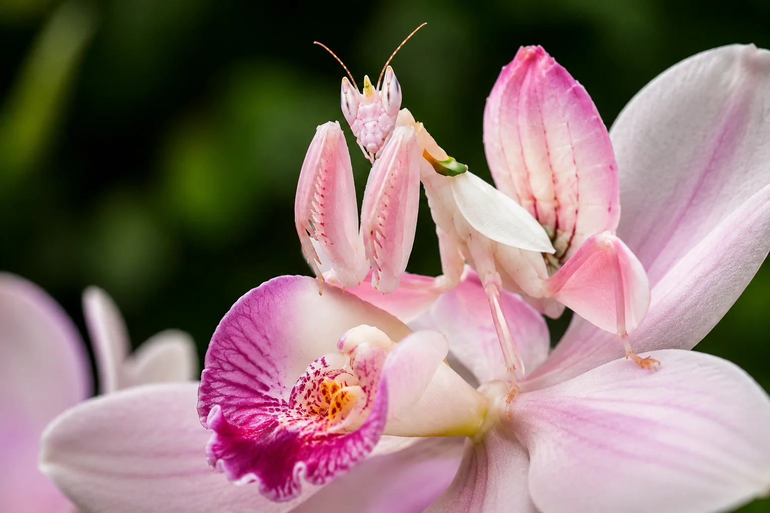 Live orchid mantis showing the petal-like lobes on its walking legs