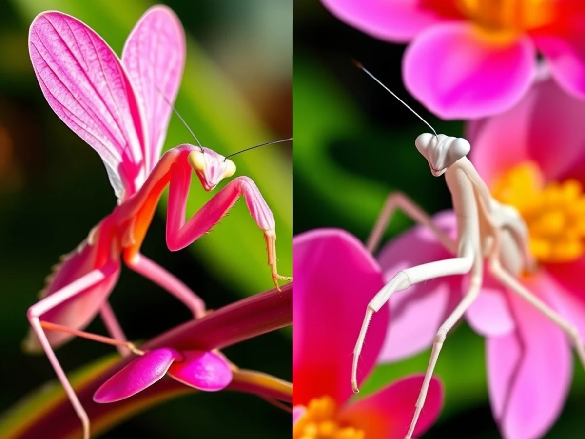 Pink vs White - orchid mantis color morphs
