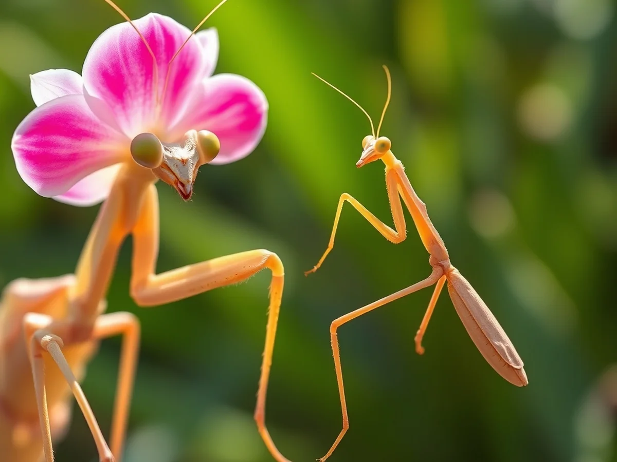 Visual Sex Differences - orchid mantis male vs female